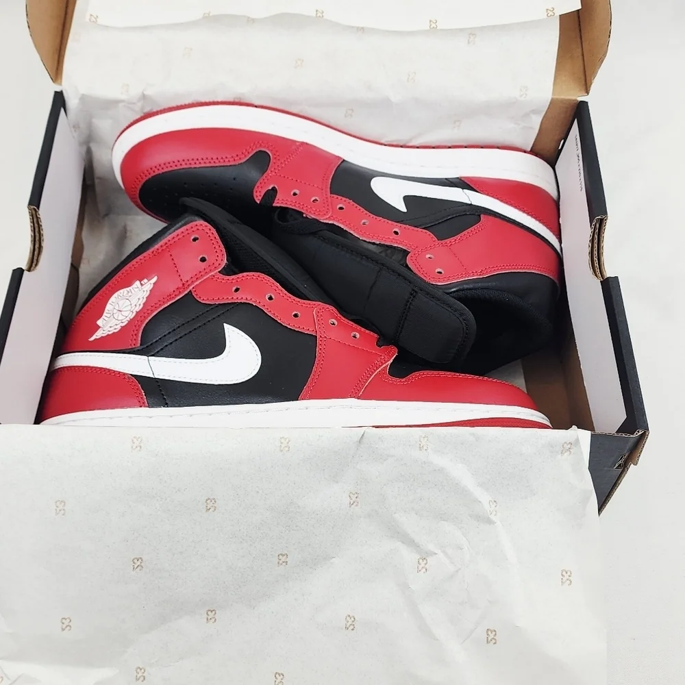 Air Jordan 1 Mid Sneakers Black/Gym Red/White
